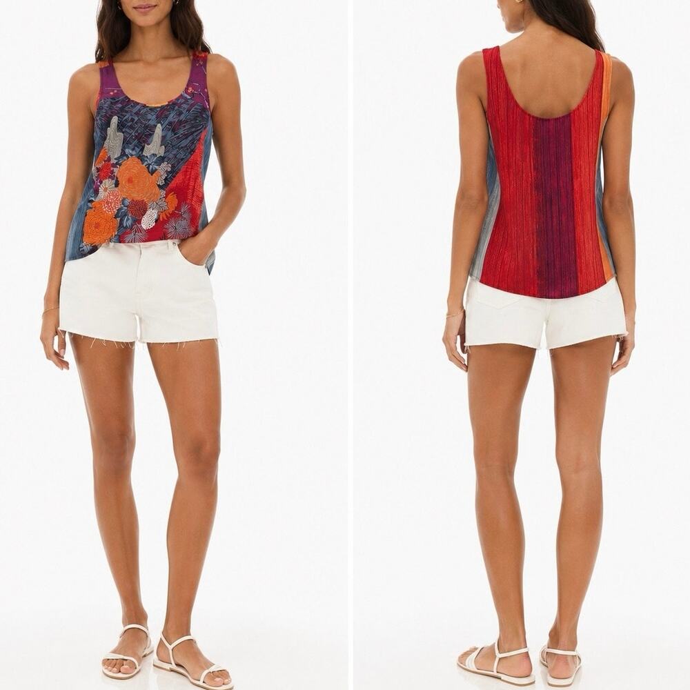 Harari, Women's Sleeveless Silk Camisole Top Abstract Floral, Multi-Color Medium